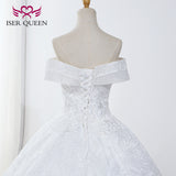 Cap Sleeves Beading Sequined Pearls Ball Gown Wedding Dresses Princess Stylish Lace up Off White Vestido De Novia WX0043