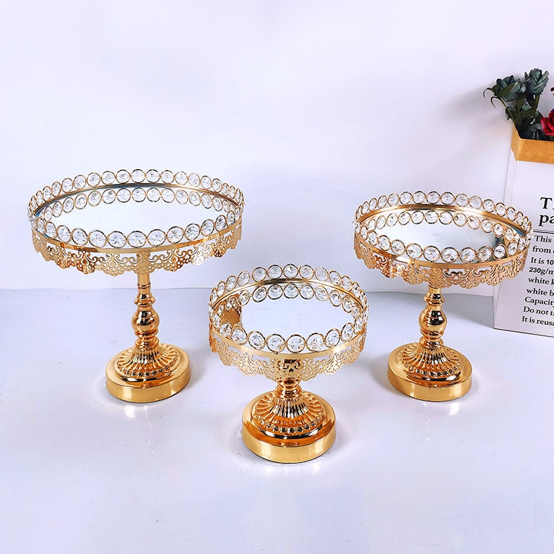 Gold Cake Plate Stand Acrylic Mirror High Base Metal Cupcake Dish Party Filming Props Dessert Wedding Tray Decoration Display