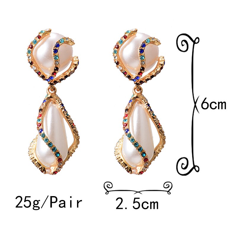 New Colorful Rhinestone Big Pearl Drop Earrings Fine Jewelry Accessories For Women Fashion Trend Pendientes Bijoux