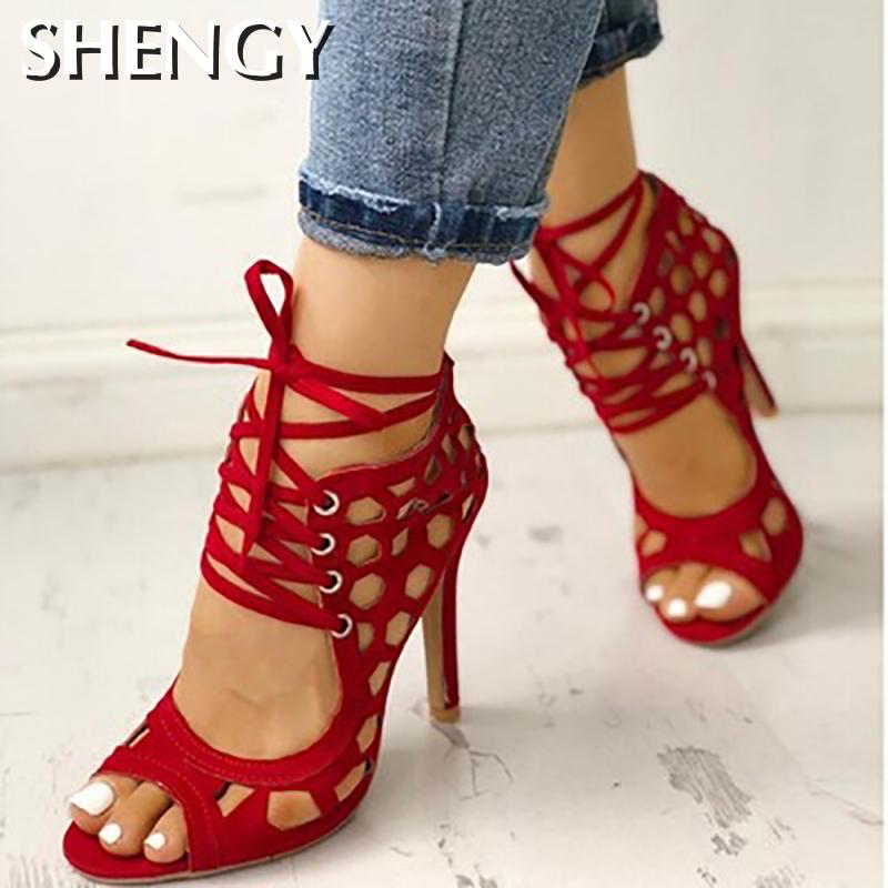 Women's Sandals Fine High-heeled Fashion 2020 Casual Fighter High Heels Women's Shoes Summer Cross Strap Sandals