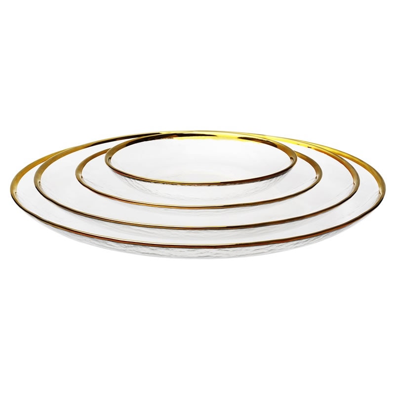 Glass Plate with Gold Inlay Edge Food Serving Plate Fruit Dessert Cake Salad Tray Meal Pasta Storage Container Dish Tableware