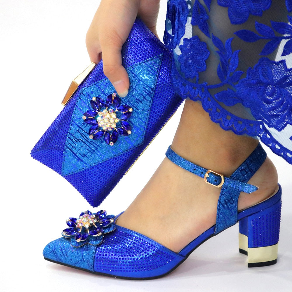 African Style Elegant Ladies Shoes And Matching Bag Set 2019 Italian Design Rhinestone High Heels Shoes And Bag Set For Party