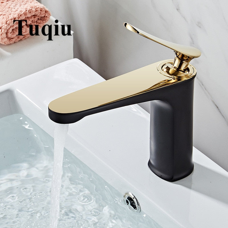 Bathroom Faucet Solid Brass Bathroom Basin Faucet Cold And Hot Water Mixer Sink Tap Single Handle Deck Mounted White & Gold Tap