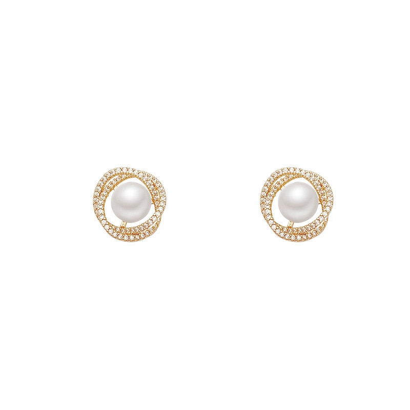 New Cute Elegant Simulated Pearl Geometric Stud Earrings For Women Shiny Crystal Jewelry Fashion Oorbellen