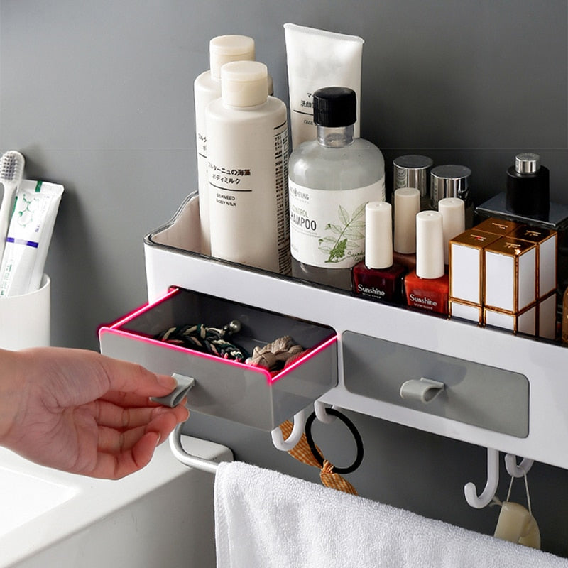 Punch-free Bathroom Organizer Rack Shampoo Cosmetic Storage Rack Bath kitchen Towel Holder Household Items Bathroom Accessories