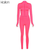 KLALIEN Fashion Casual Simple Solid Sports Two Piece Set Autumn Long Sleeve Zipper Top and Pant Female Tracksuit 2020 Streetwear