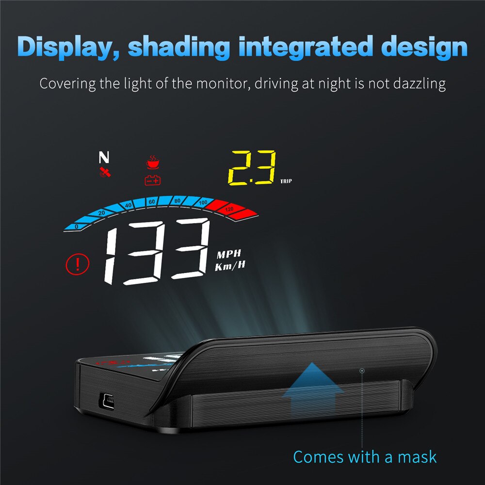 Newly M16 GPS Speedometer Head Up Display GPS HUD Gauges Windsheild Projector With Hood Fatigue Driving Reminder Car Electronics