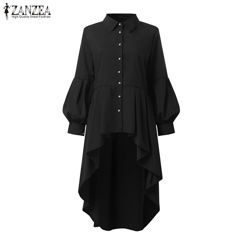 Fashion Asymmetrical Tops Women's Spring Shirts ZANZEA 2021 Casual Lantern Sleeve Shirt Female Button Lapel Blusas Plus Size 5XL