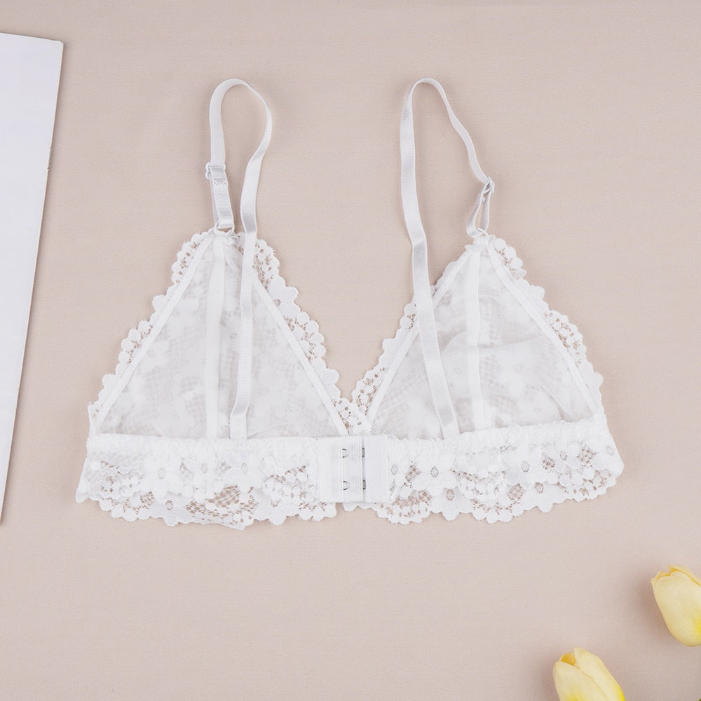 Women Lace Bra Briefs Set Sexy Wire Free Lingerie Hollow Out G-String Bra Set Female Transparent Seamless Intimate Underwear Set