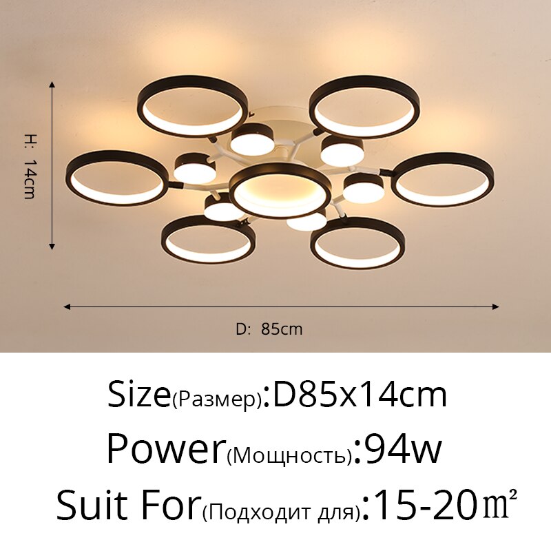 New LED Chandelier Lights For Living Room Bedroom Study Rings Design Deco Lighting Fixtures Luminaire Lustres Dimmable Lamps