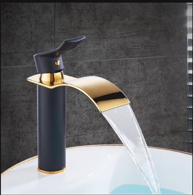 Basin Faucet Gold and white Waterfall Faucet Brass Bathroom Faucet Bathroom Basin Faucet Mixer Tap Hot and Cold Sink faucet