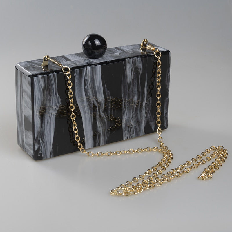 Fashion Marble Acrylic Clutch Bags Woman Evening Bags Unique Chain Shoulder Bag Elegant Wedding Party Prom Handbags Purses