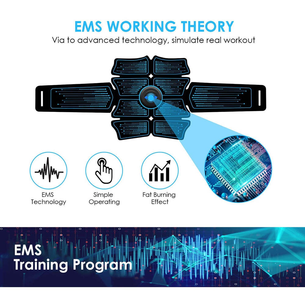 EMS Abdominal Muscle Stimulator Trainer USB Connect Abs Fitness Equipment Training Gear Muscles Electrostimulator Toner Massage