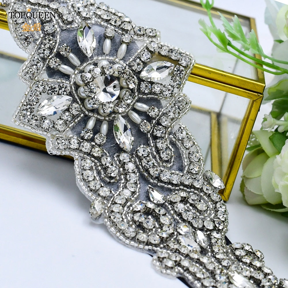 TOPQUEEN S26 Luxury Rhinestones Wedding Dresses Belt Women Crystal Belts for Bride Wedding Waistband Jewel Belts Bridal Sashes