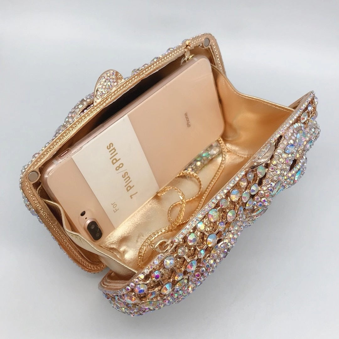 XIYUAN AB Silver Rhinestone Crystal Clutch Luxury Women's Evening Wedding Party Clutches Female Handbags Small Phone Case Bags