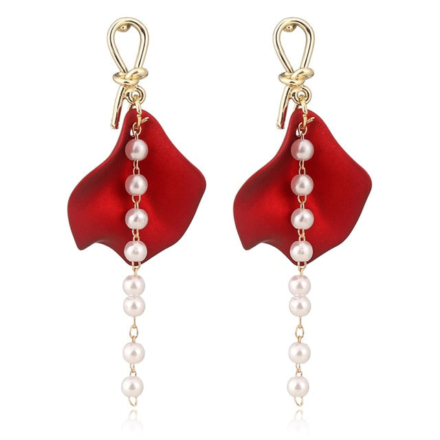 XIYANIKE 2019 New Arrival Vintage Women Dangle Earrings Sexy Rose Petal Long Tassel Earrings Female Korean Jewelry Red Earrings