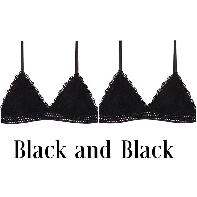 1/2PCS Women Bralette French Style Lace Bra Girls Triangle Cup Lingerie Deep V Wireless Underwear Soft Thin Seamless Bra