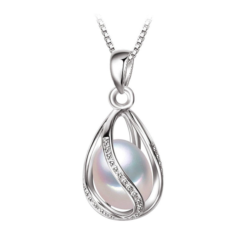 FENASY Natural Freshwater Pearl Pendant Cage Necklace Fashion 925 Sterling Silver Boho Statement Necklace Pearl Jewelry