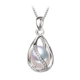 FENASY Natural Freshwater Pearl Pendant Cage Necklace Fashion 925 Sterling Silver Boho Statement Necklace Pearl Jewelry