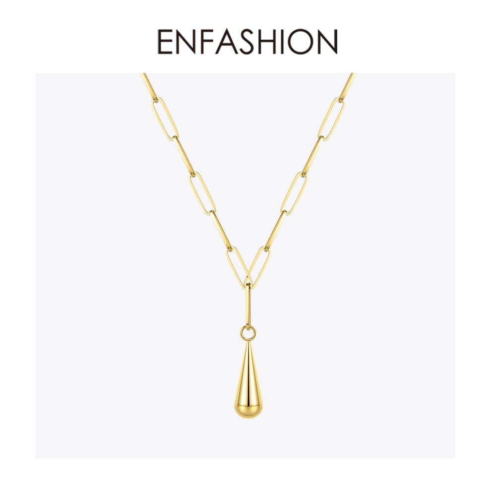 ENFASHION Water Droplet Pendant Necklace Women Stainless Steel Gold Color Chain Choker Necklace Fashion Jewelry 2020 P203086