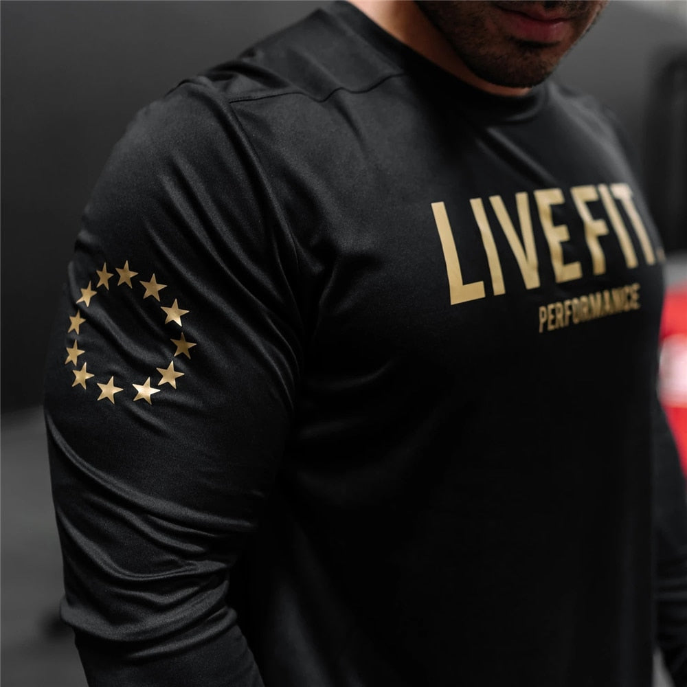 New Sports Long-Sleeved Round Neck Quick-Drying Men's T-SHIRTS Tight Running Basketball Training Suit Athletic Goods Tee