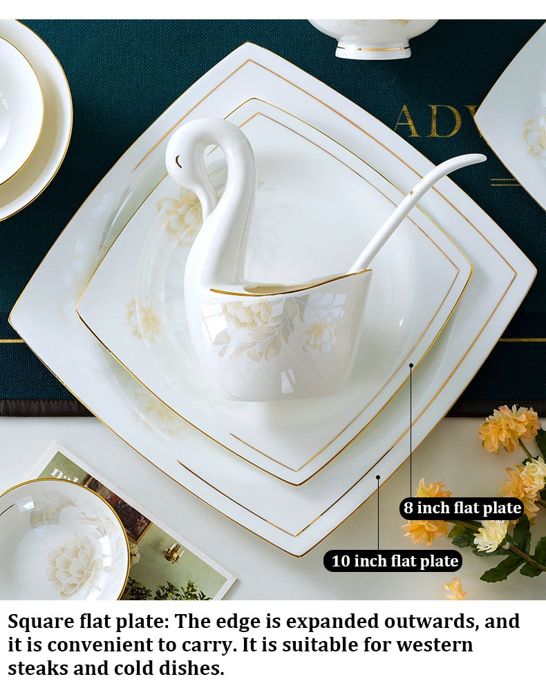 Dinning Table Plate Sets Food Ceramic Luxury Salad Porcelain Plates Dinner Sets Serving Aparelho De Jantar Dinnerware