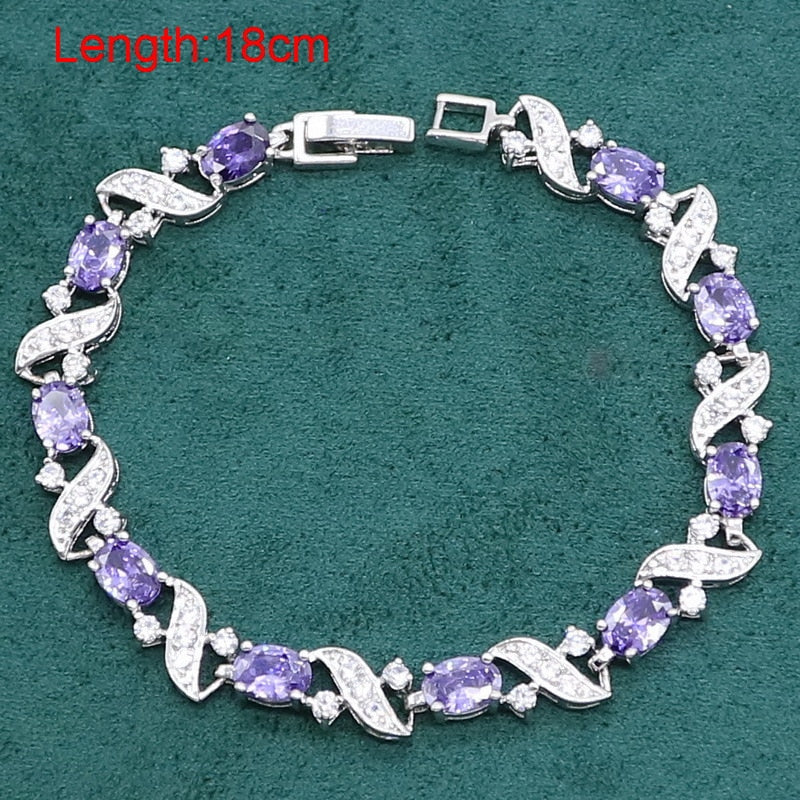 Purple Amethyst 925 Sterling Silver Jewelry set for Women Bracelet Earrings Necklace pendant Ring