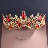 Baroque Vintage Gold Red Crystal Bridal Jewelry Sets Rhinestone Tiaras Crown Choker Necklace Earrings Set Wedding Accessories
