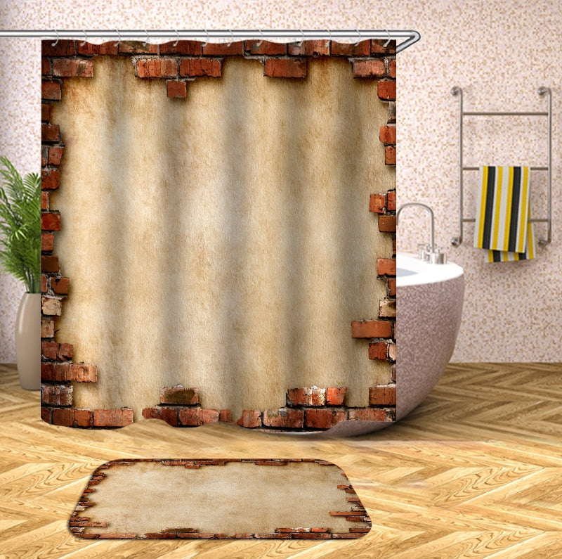 wooden 3D Shower Curtains Waterproof fabric shower curtains with hooks bathroom curtain funny bath curtain or mat