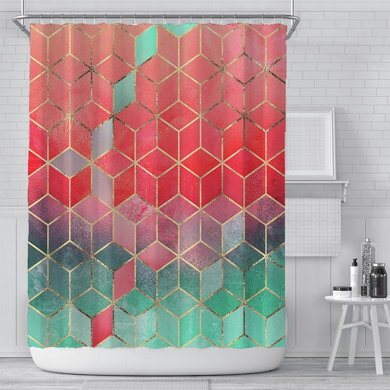 200x180cm 3D geometric marble printing bathroom shower curtain polyester waterproof home decoration bathroom curtain with hook