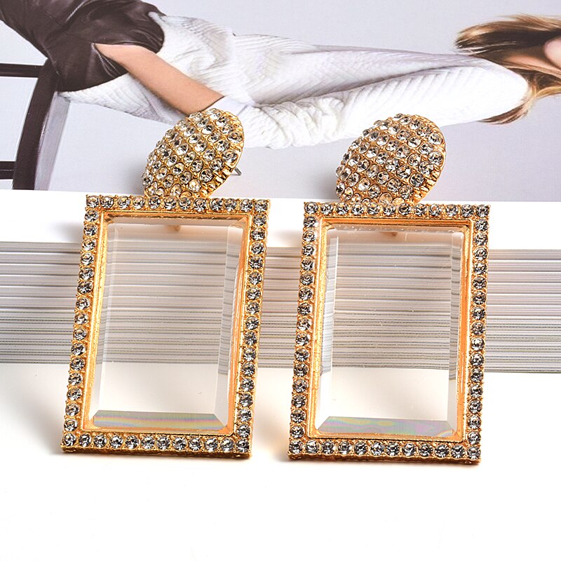 Wholesale Hanging Geometric Clear Resin Dangle Drop Earrings Studded With Crystals New Pendientes Jewelry Accessories For Women