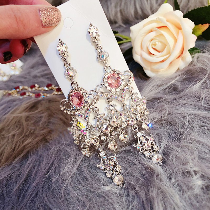 MENGJIQIAO New Vintage Luxury Red Heart Crystal Dangle Earrings For Women Elegant Rhinestone Tassel Party Jewelry