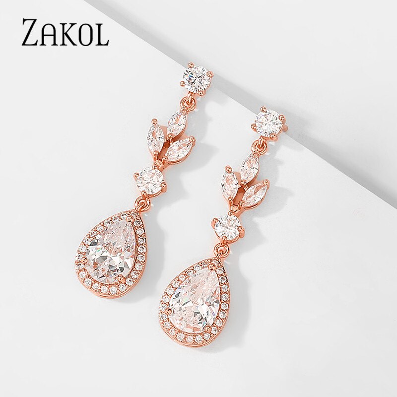 ZAKOL Fashion AAA Cubic Zircon Drop Earrings for Women White Color Leaf Wedding Jewelry Factory Wholesale FSEP4004