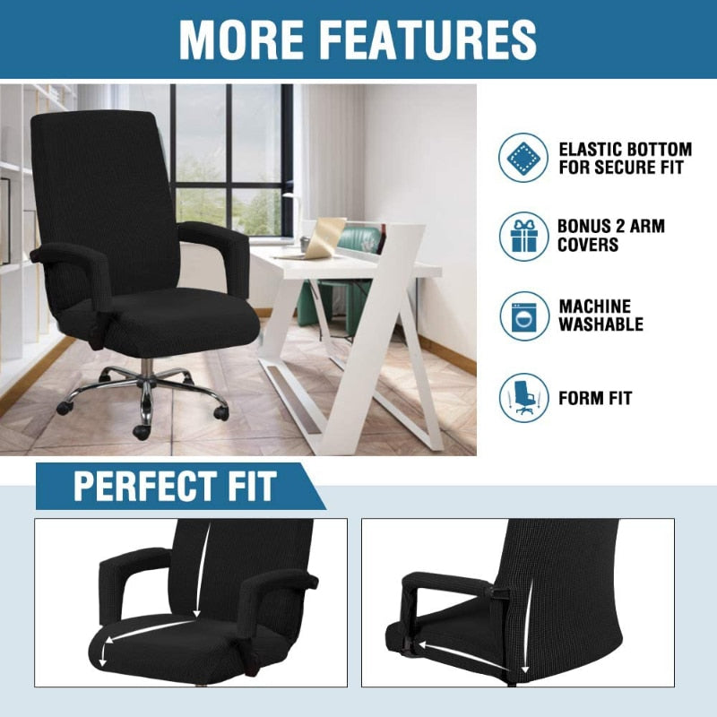 3pcs universal chair cover with 2 armrests office computer chair cover 100% polyester fiber elastic washable removable