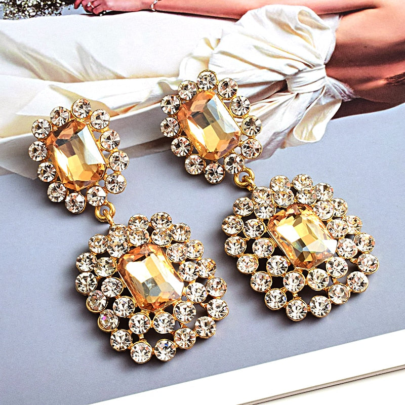 New Luxury Crystals earring High-quality Stone geometric Long Drop Earrings Fashion Trend Jewelry Accessories For Women