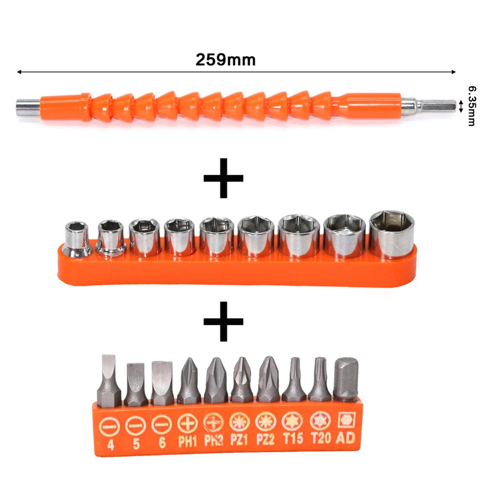 21PCS Flexible Shaft Tool Electronics Drill Screwdriver Bit The sleeve Holder Connect Link Multitul Hex Shank Extension Snake