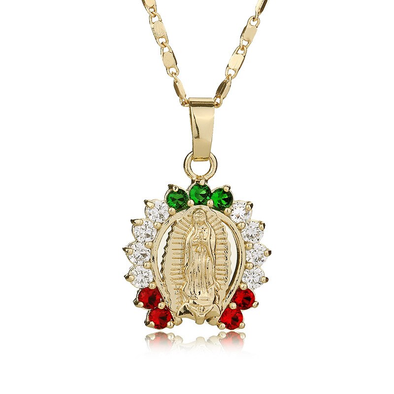 CWEEL Virgin Mary Necklace Gold Color Bijoux Imitation Crystal Statement Necklace Women Fashion Pendant Catholic Jewelry