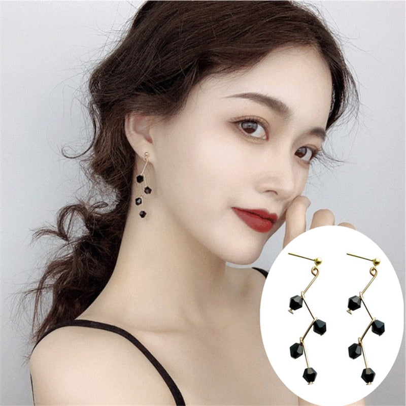 2020 Elegant Black Square Earrings Fashion Personality Wild Crystal Ear Jewelry For Women Earrings Wedding Jewelry Party Gifts