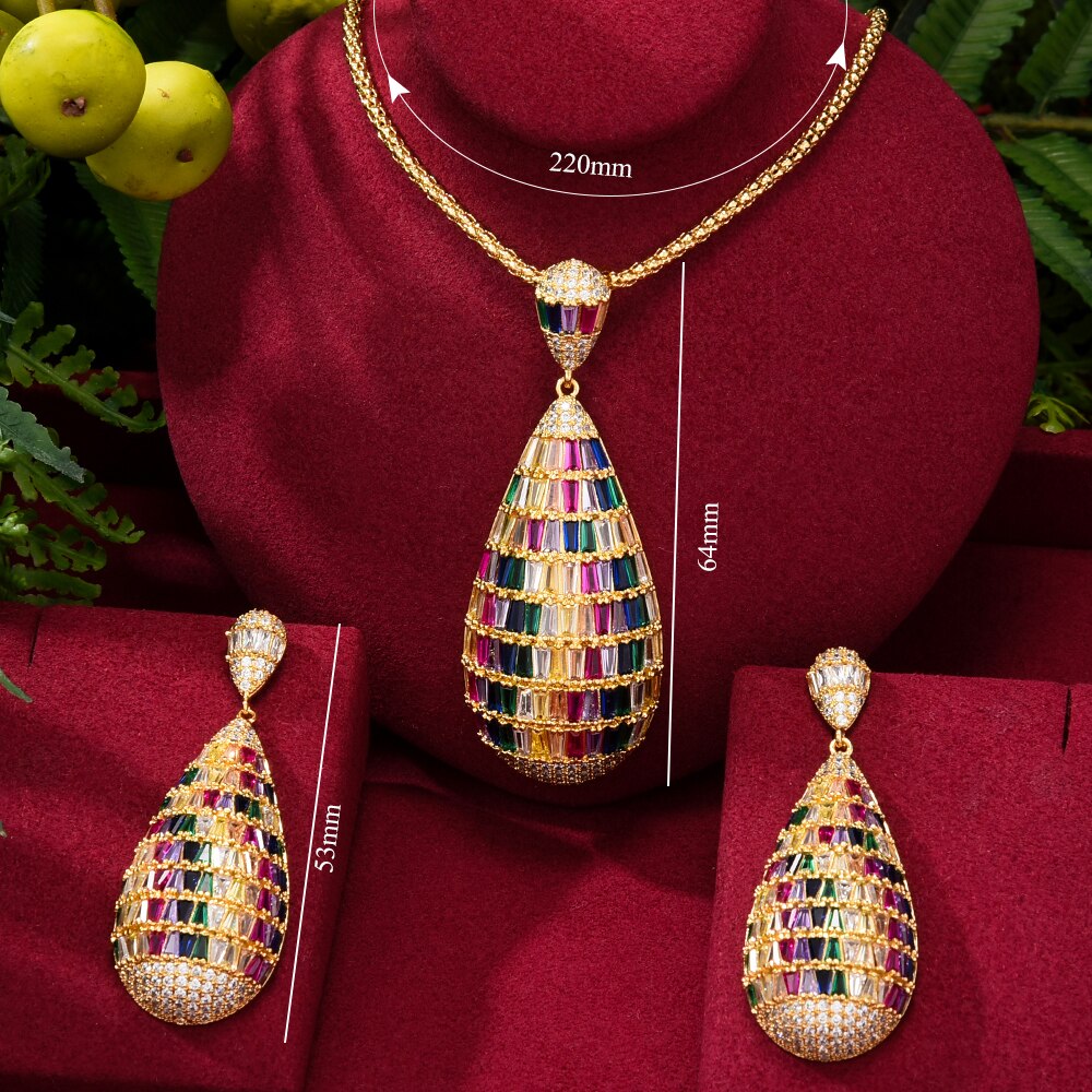 GODKI Luxury Water Drop Cubic Zircon Nigerian Necklace Earring Jewelry Sets For Women Wedding Indian Dubai Bridal Jewelry Sets