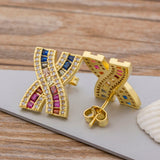 Original Design Copper Zircon Luxury Colorful Rainbow Huggie Earrings Woman Girls Good Price Stud Earrings Jewelry Gift