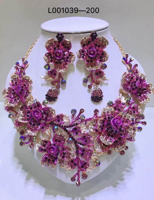 Elegant Flowers Bridal Jewelry Sets Wedding Costume Necklace & Earrings Sets Shining Crystal Gold Color Jewellery For Brides