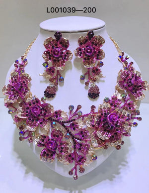 Elegant Flowers Bridal Jewelry Sets Wedding Costume Necklace & Earrings Sets Shining Crystal Gold Color Jewellery For Brides