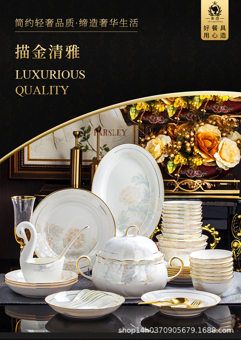 Dinning Table Plate Sets Food Ceramic Luxury Salad Porcelain Plates Dinner Sets Serving Aparelho De Jantar Dinnerware