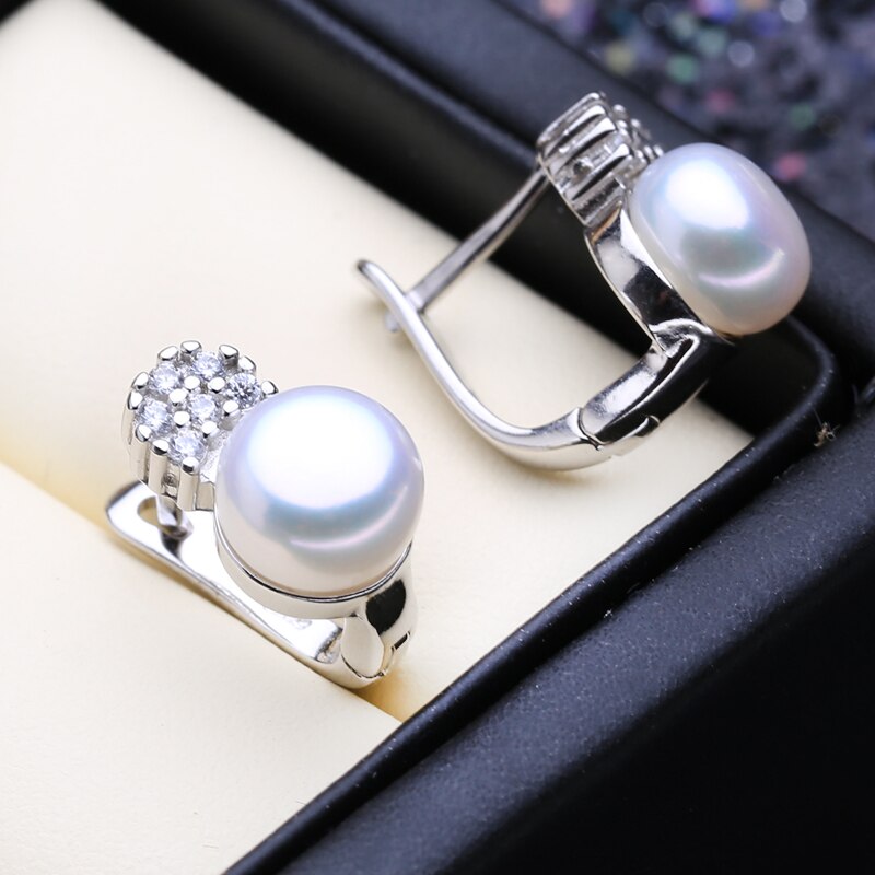 FENASY 925 Sterling Silver Pendant Necklace Natural Pearl Jewelry Sets For Women Classic Stud Earrings Fashion Party Rings