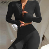KLALIEN Fashion Casual Simple Solid Sports Two Piece Set Autumn Long Sleeve Zipper Top and Pant Female Tracksuit 2020 Streetwear