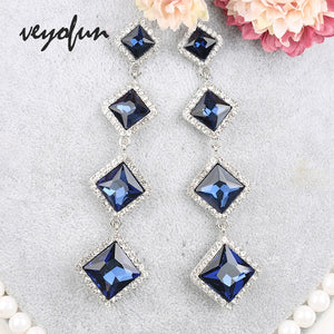 Veyofun Classic Long Crystal Drop Earrings Elegant Rhinestone Bridal Dangle Earrings Fashion Jewelry for Women Wholesale