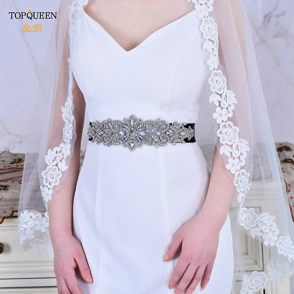 TOPQUEEN S26 Luxury Rhinestones Wedding Dresses Belt Women Crystal Belts for Bride Wedding Waistband Jewel Belts Bridal Sashes