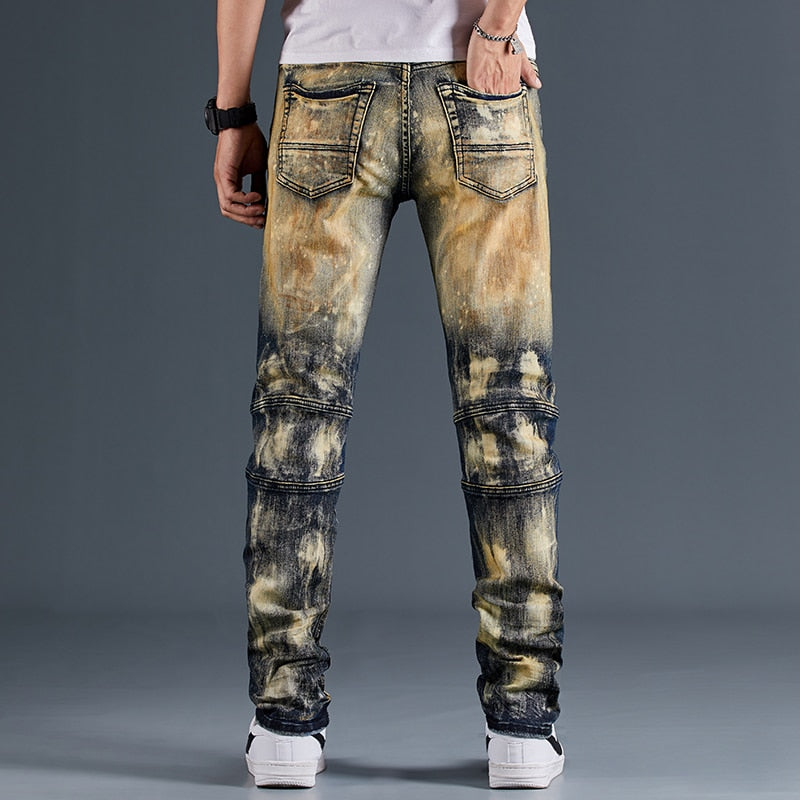 Men'S Pants Jeans Locomotive Fashion Denim Trousers Biker High Quality Male Straight Casual Designer Ripped Comfortable Advanced