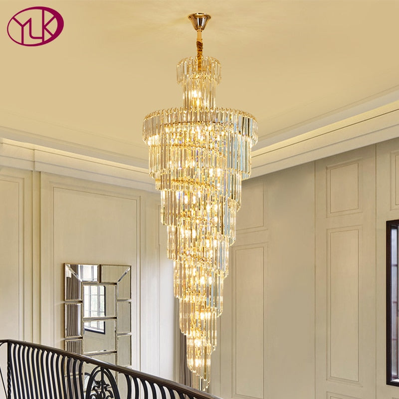 Luxury modern crystal chandelier for staircase gold/chrome home decoration loft chandeliers lighting fixtures