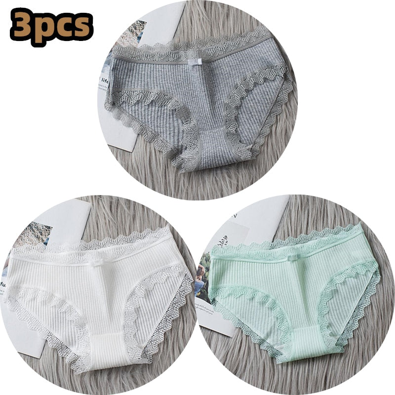 3PCS/lot Cotton Panties Women Comfortable Underwears Sexy Middle-Waisted Underpants Female Lingerie Big Size Ladies Briefs